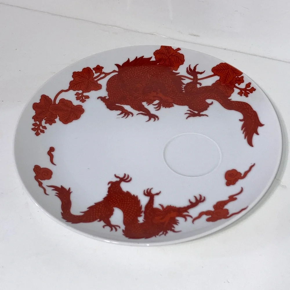 TEMPLE DRAGON by Fitz & Floyd Snack Plate with Saucer Slot 9.25 inch Diameter
